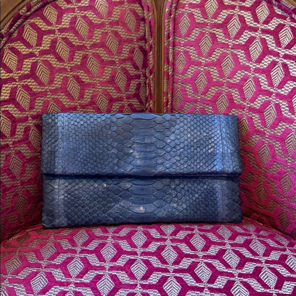 Blue leather foldable clutch